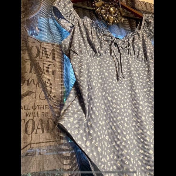 Blue and White floral Milkmaid  Bodysuit - Picture 2 of 6